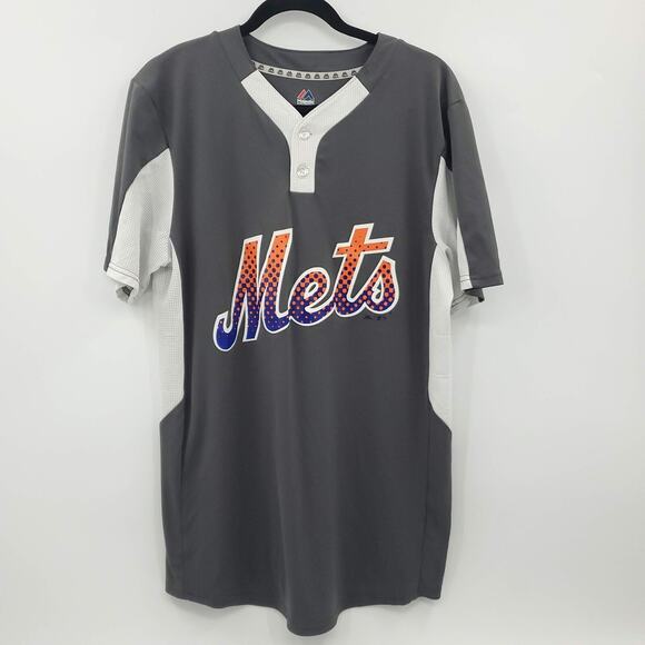 Majestic Cool Base New York Mets Jersey Mens Medium Gray White Short Sleeve - Picture 1 of 8